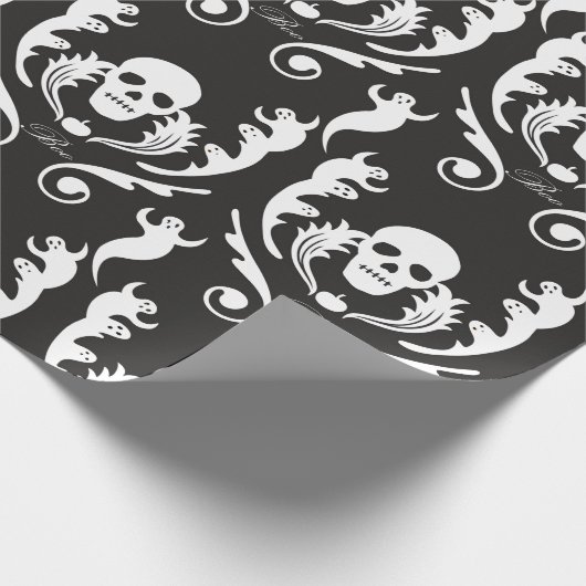 Skull & Ghosts Damask Cadeaupapier (Hoek)