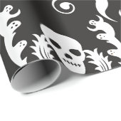 Skull & Ghosts Damask Cadeaupapier (Rol Hoek)