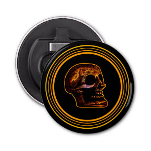 Skull Gold Bronze Button Flesopener