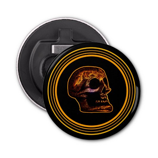 Skull Gold Bronze Button Flesopener (Voorkant)