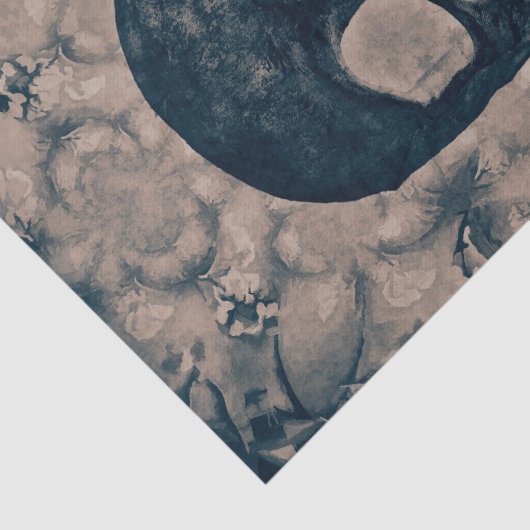 Skull Gothic  Antiek Sepia Blauwgroen Negatief Tissuepapier (Detail)