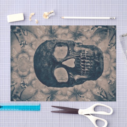 Skull Gothic Antiek Sepia Blauwgroen Negatief Tissuepapier (Craft)