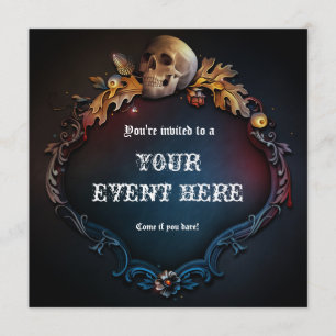 Skull Gothic Birthday Halloween Party Invitation Kaart