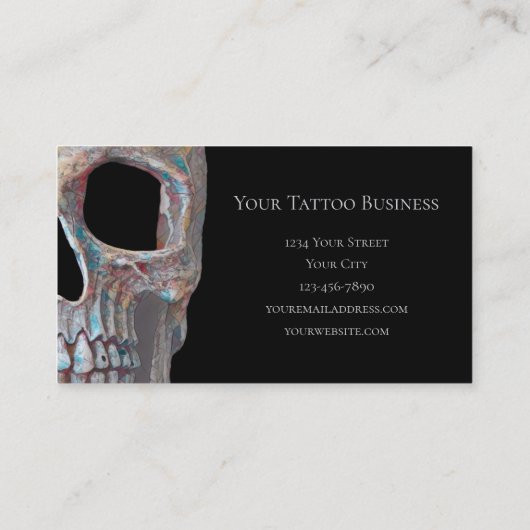 Skull Gothic Cool Grey Blue Black Tattoo Shop Visitekaartje (Achterkant)