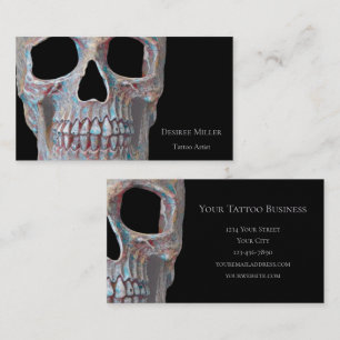 Skull Gothic Cool Grey Blue Black Tattoo Shop Visitekaartje