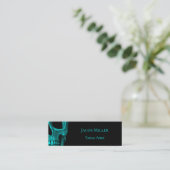 Skull Gothic Dark Blauwgroen Black Macabre Tattoo  Mini Visitekaartje (Staand voorkant)