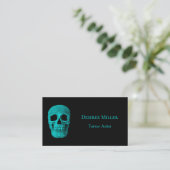 Skull Gothic Donker Blauwgroen Zwart Tattoo Shop Visitekaartje (Staand voorkant)