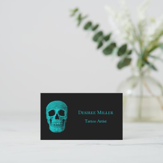 Skull Gothic Donker Blauwgroen Zwart Tattoo Shop Visitekaartje (Staand voorkant)