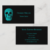 Skull Gothic Donker Blauwgroen Zwart Tattoo Shop Visitekaartje (Voorkant / Achterkant)