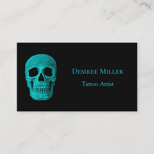 Skull Gothic Donker Blauwgroen Zwart Tattoo Shop Visitekaartje (Voorkant)