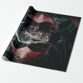 Skull Gothic Floral Blauwgroen Black Red Grunge Te Cadeaupapier
