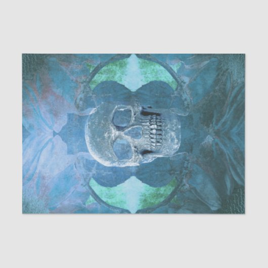 Skull Gothic Floral Blauwgroen Blue Grunge Texture Tissuepapier (Voorkant)