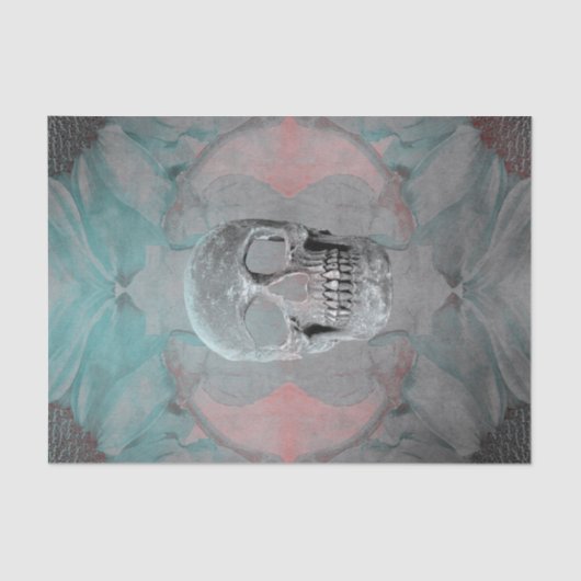 Skull Gothic Floral Blauwgroen roze grijze  textuu Tissuepapier (Voorkant)