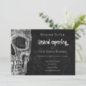 Skull Gothic Grand Opening Black White Tattoo Shop Kaart (Staand voorkant)