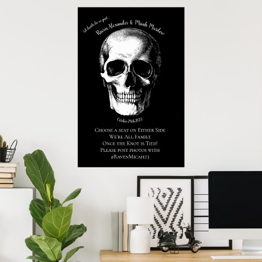 Skull Gothic Halloween Wedding Ceremony Sign. Poster (Thuiskantoor)