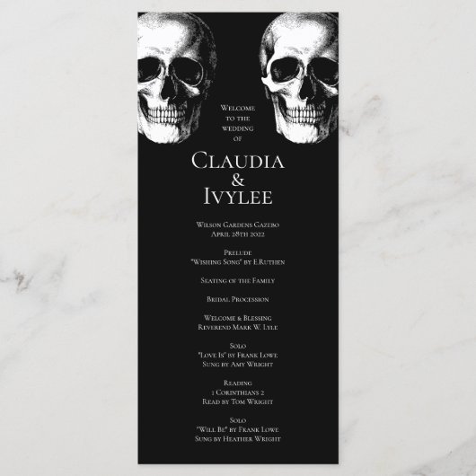 Skull Gothic Halloween Wedding Programs Menu (Voorkant)