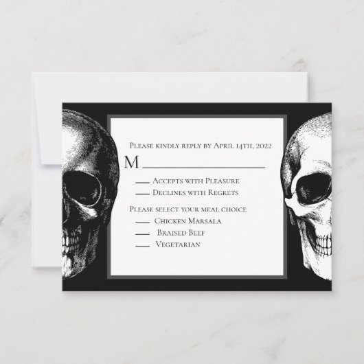 Skull Gothic Halloween Wedding Reply Kaart (Voorkant)