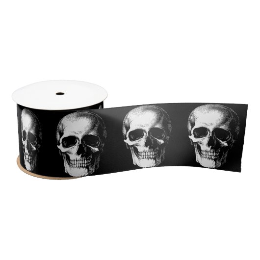 Skull Gothic Halloween Wedding Skull Ribbon Satijnen Lint (Spoel)
