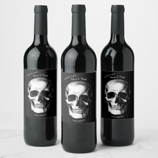 Skull Gothic Halloween Wedding Wine Labels Wijn Etiket (Flessen)
