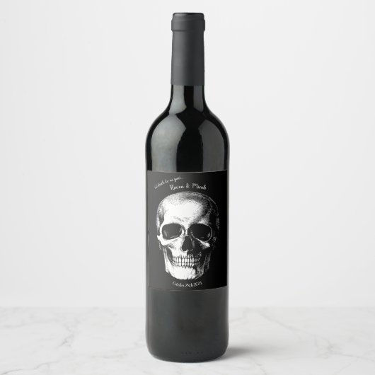 Skull Gothic Halloween Wedding Wine Labels Wijn Etiket (Voorkant)