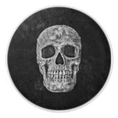 Skull Gothic Old Black and White Texture Grunge Keramische Knop (Voorkant)