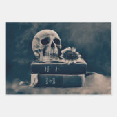 Skull Gothic  Old Books Cyanotype Sunflower Inpakpapier Vel (Voorkant 3)