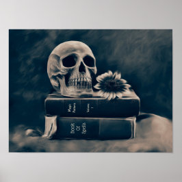 Skull Gothic  Old Books Cyanotype Sunflower Poster