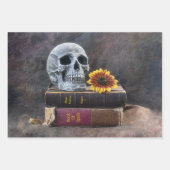 Skull Gothic Old Books Yellow Sunflower Inpakpapier Vel (Voorkant 2)