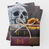 Skull Gothic Old Books Yellow Sunflower Inpakpapier Vel (In situ)