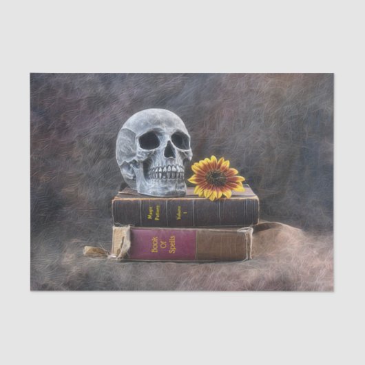 Skull Gothic  Old Books Yellow Sunflower Tissuepapier (Voorkant)