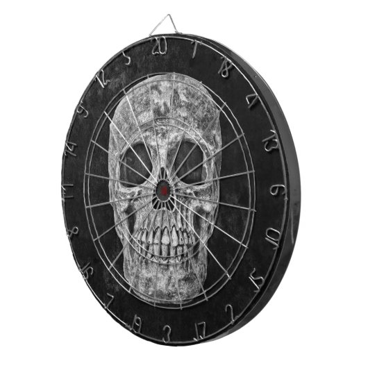 Skull Gothic Old Grunge Black and White Texture Dartbord (Voorkant Rechts)
