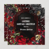 Skull Gothic Red Black Rozen Bling Invitation Kaart (Voorkant / Achterkant)