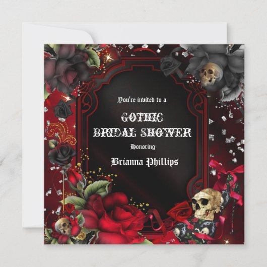 Skull Gothic Red Black Rozen Bling Invitation Kaart (Voorkant)