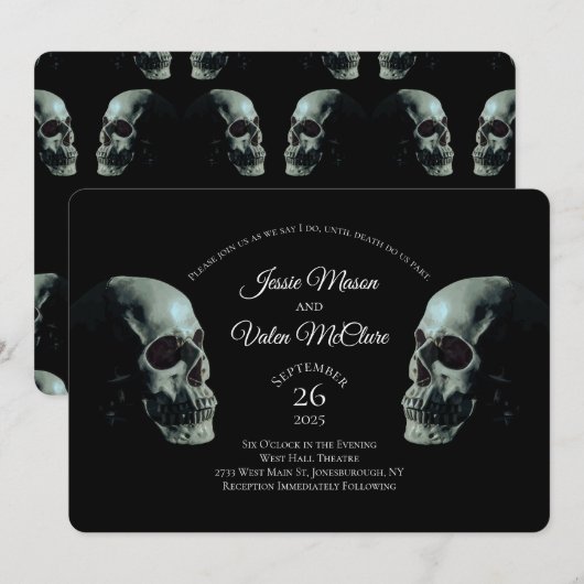 Skull Gothic Wedding Invitation Kaart (Voorkant / Achterkant)
