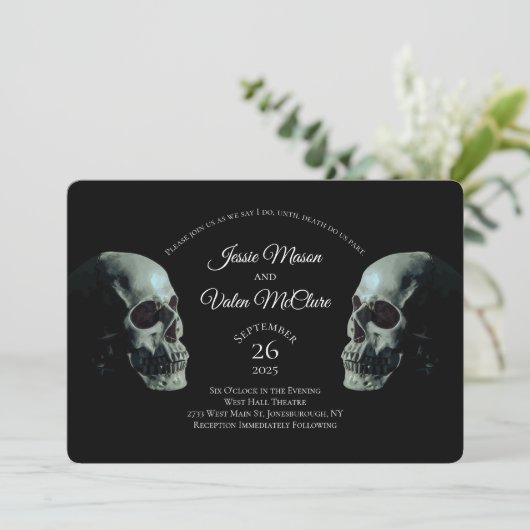 Skull Gothic Wedding Invitation Kaart (Staand voorkant)