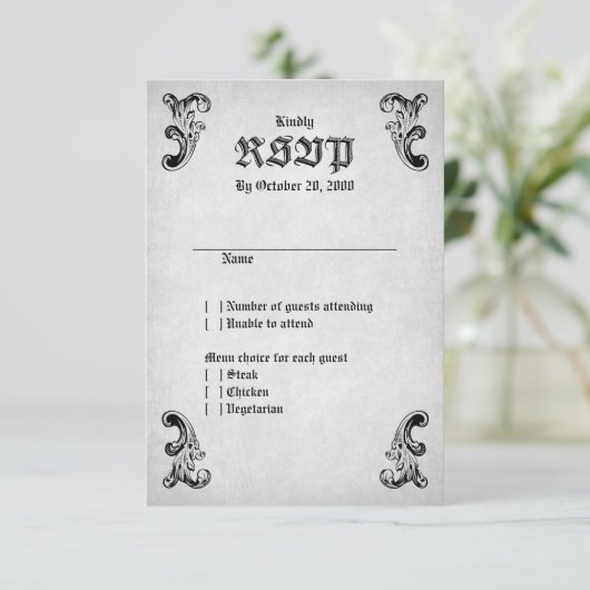 Skull Gothic Wedding RSVP Kaartje (Staand voorkant)