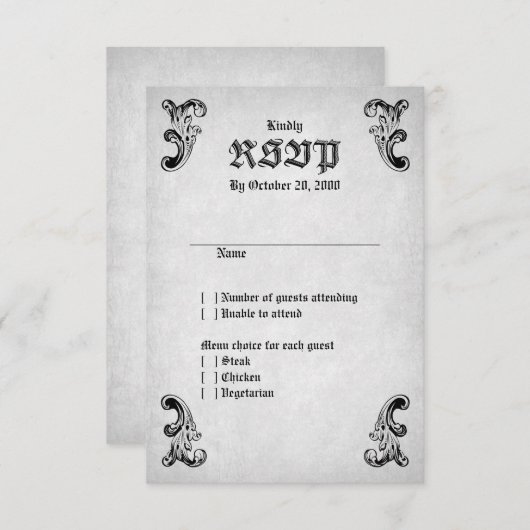 Skull Gothic Wedding RSVP Kaartje (Voorkant / Achterkant)