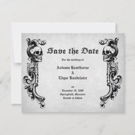 Skull Gothic Wedding Save The Date (Voorkant)