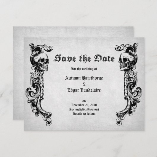 Skull Gothic Wedding Save The Date (Voorkant / Achterkant)