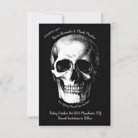 Skull Gothic Wedding Save the Date Kaart (Voorkant)