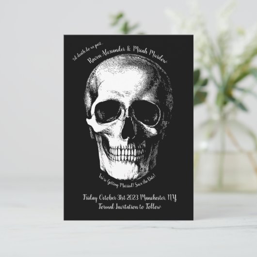 Skull Gothic Wedding Save the Date Kaart (Staand voorkant)