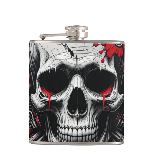 Skull Graffiti Flask – rood, zwart Heupfles (Voorkant)