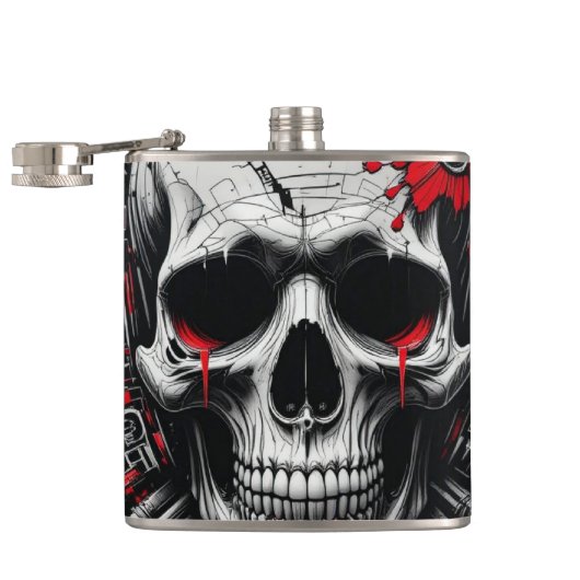 Skull Graffiti Flask – rood, zwart Heupfles (Geopend)