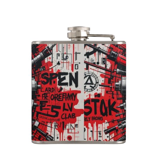 Skull Graffiti Flask – rood, zwart Heupfles (Achterkant)