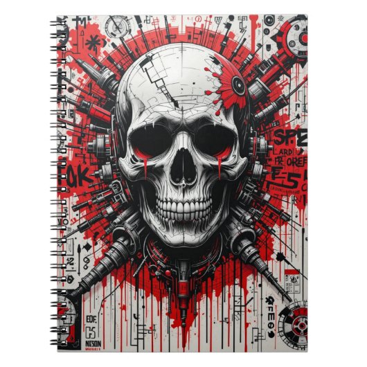 Skull Graffiti - rood, zwart en herbedraad | Spira Notitieboek (Voorkant)