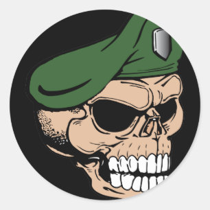 Skull Green Beret Ronde Sticker