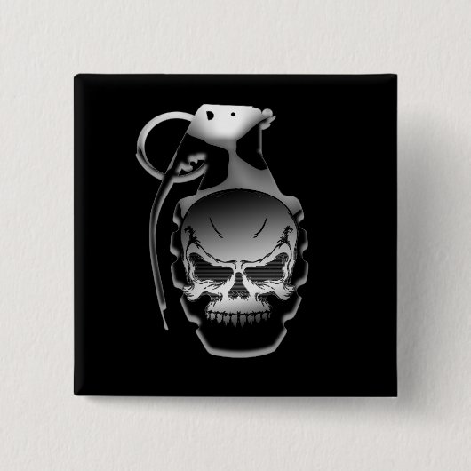 Skull Grenade Vierkante Button 5,1 Cm (Voorkant)