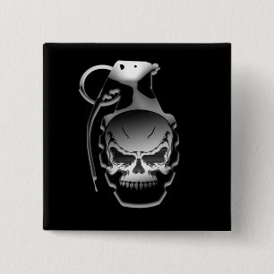 Skull Grenade Vierkante Button 5,1 Cm