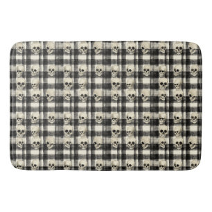 Skull Grid – Macabre geometrie in zwart-wit Badmat