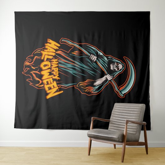 Skull Grim Reaper Halloween Backdrop Wandkleed (In Situ (horizontaal))